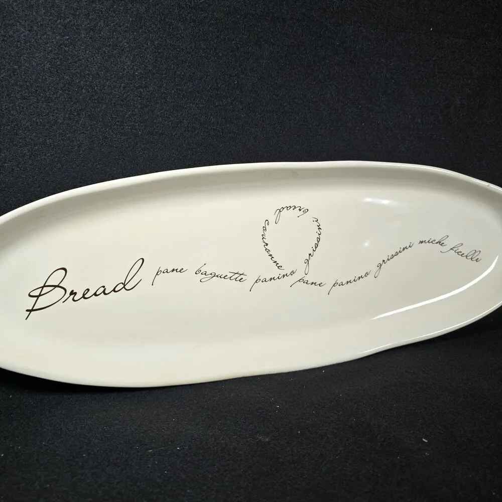 Chefs French Farmhouse Oval Bread Baguette Platter Plate Tray Minimalist Script